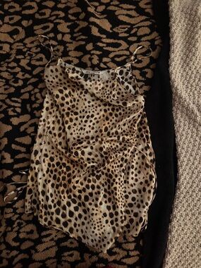 Zara Leopard Print Satin Cowl Neck Cami in Tan and Black